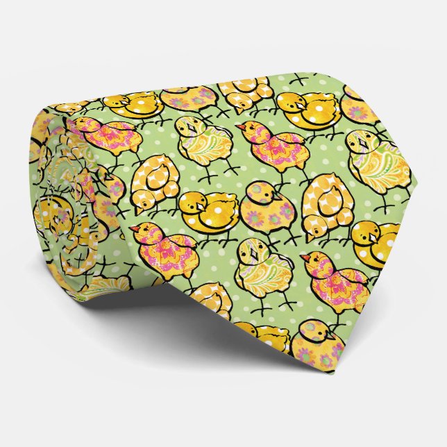 Corbata Chicas amarillas de Pascua sobre el patrón verde (Enrollado)