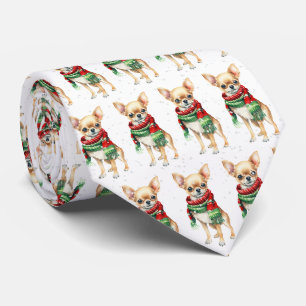 Corbata Chihuahua de Navidad en copos de nieve
