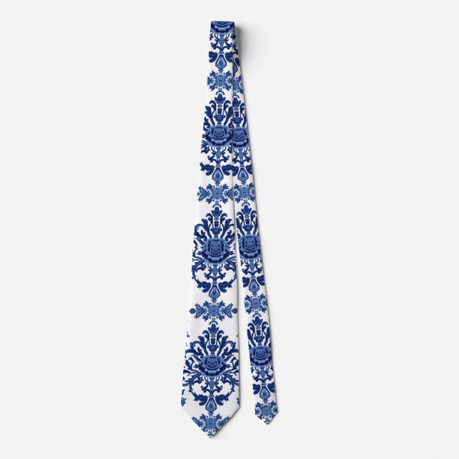 Corbata Chinoiserie Chic Navy Blue Flower Ornament Pattern (Anverso)