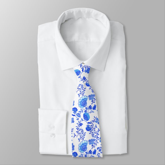 Corbata Chinoiserie Floral Blue and White (Atado)