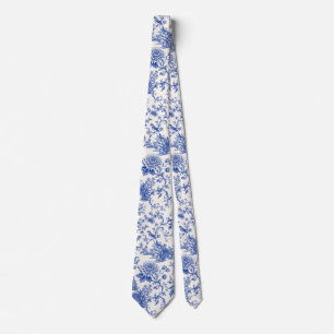 Corbata Chinoiserie Pagoda Floral Azul y Blanco Vintage