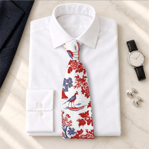 Corbata Chinoiserie Vintage Delft Rojo Azul Francés