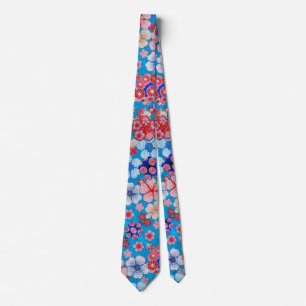 Corbata Chirimen floral en cascada azul