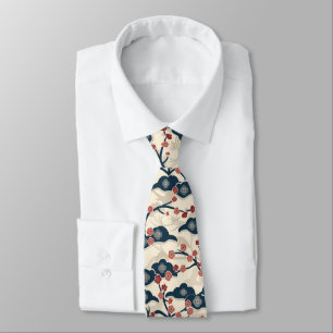 Corbata Chiyogami japonés Ume Coral Rojo Índigo Crema