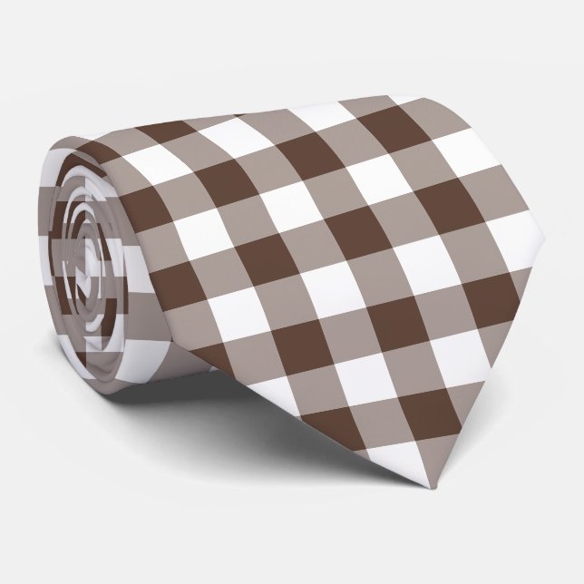 Corbata Chocolate Brown Plaid Gingham Neck Tie (Enrollado)