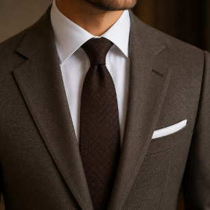 Corbata Chocolate Marrón Cesta Tejida Texturizada de Lujo 