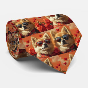 Corbata Chow Chow con rosas del corazón Día de San Valentí