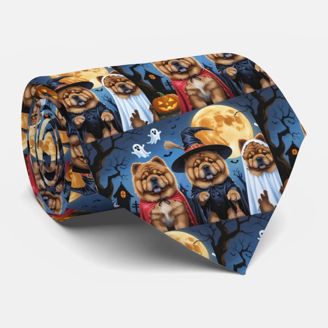 Corbata Chow Chow Dog Pumpkin Halloween Funny (Enrollado)
