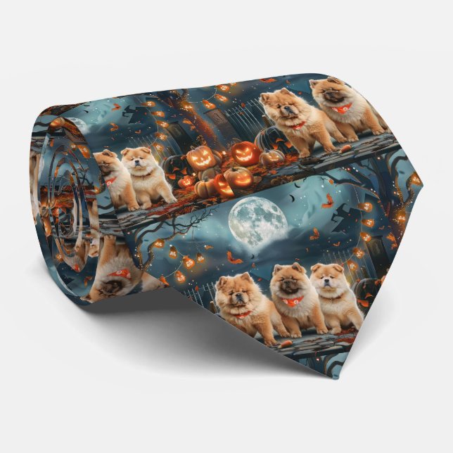 Corbata Chow Chow Halloween Espeluznante (Enrollado)