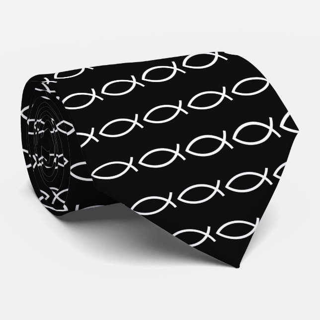 Corbata Christian Ichthys Jesus Fish Black (Enrollado)