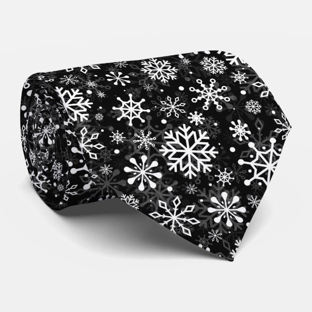 Corbata Christmas seamless snowflakes black pattern (Enrollado)