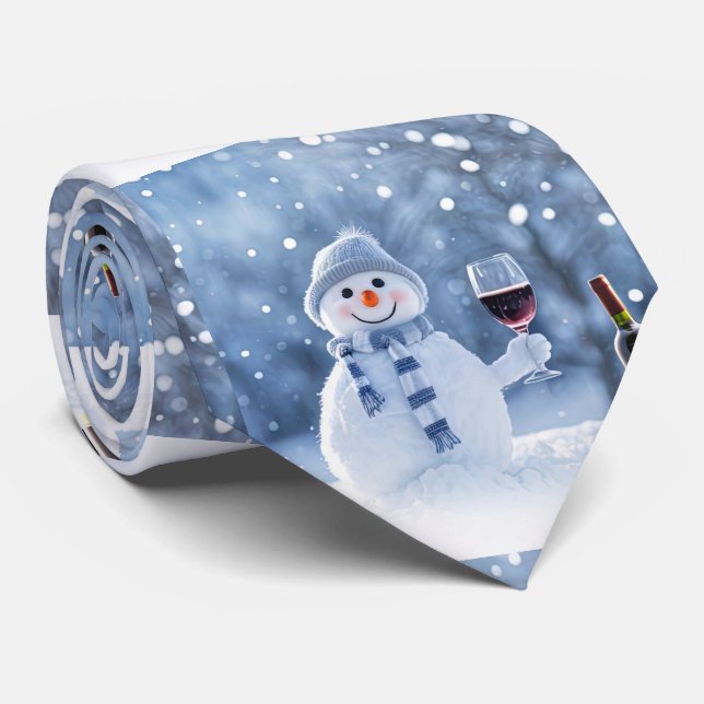Corbata Christmas Snowman Wine Holiday Cute (Enrollado)