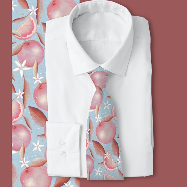 Corbata cielo de naranja Grove (Citrus fruit and floral pattern tie)