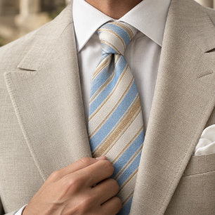 Corbata Cielo Pastel Azul Crema y Ancha Franja de Arena