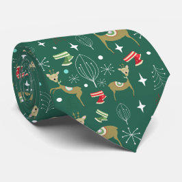 Corbata Ciervo lindo con árboles de Navidad y copos de nie