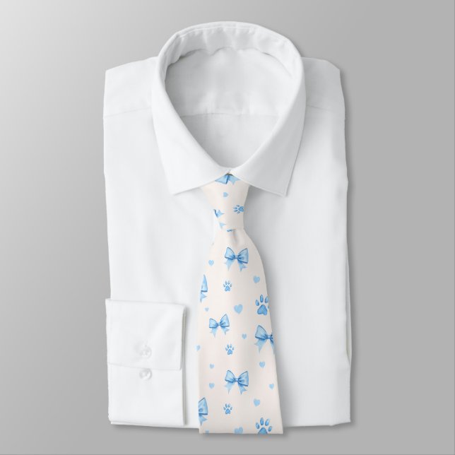 Corbata Cinta azul, patrón de impresión de corazón y traza (Atado)