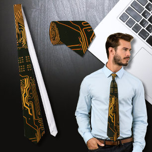 Corbata Circuito de computadora genial naranja
