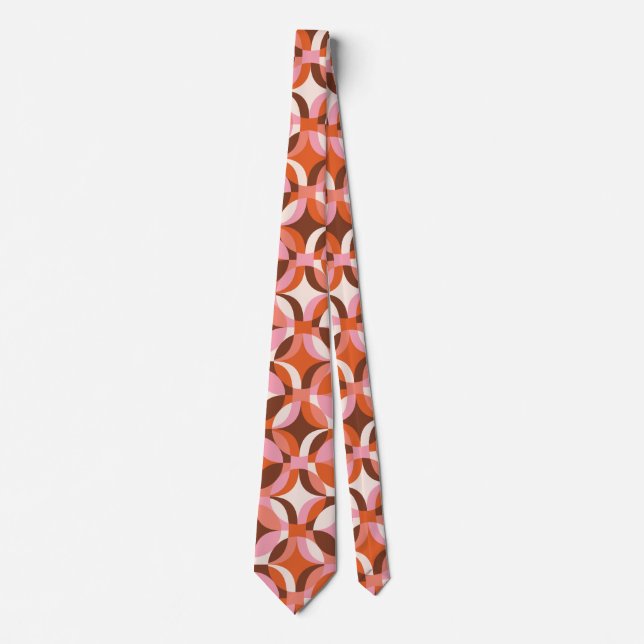 Corbata Círculo geométrico de los años 70 forma retro rojo (Anverso)