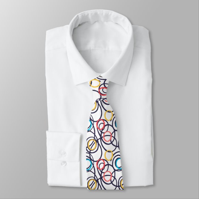 Corbata Círculos divertidos garabateados sobre blanco (Atado)