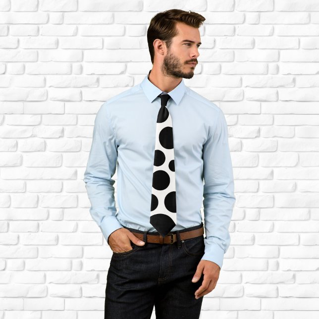 Corbata Círculos negros aleatorios sobre blanco (Random Black Circles on White Tie)