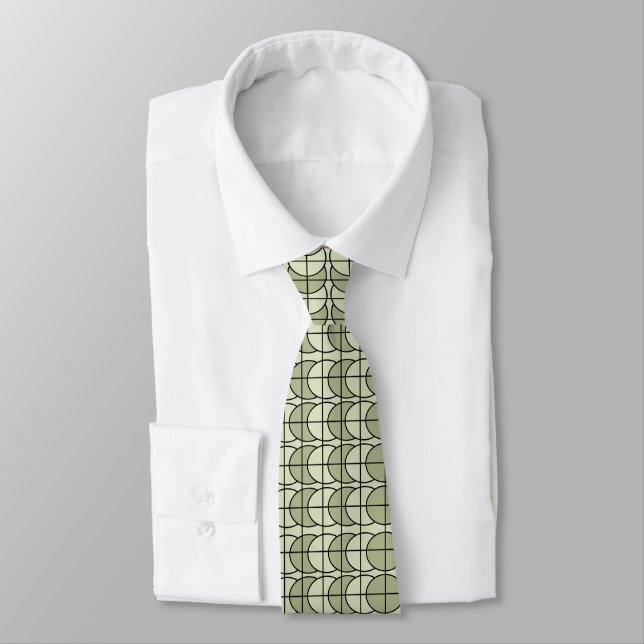 Corbata Círculos Verdes Rayas Geométrico  (Atado)