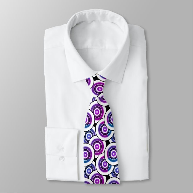Corbata Círculos y anillos patrón geométrico en blanco y n (Atado)