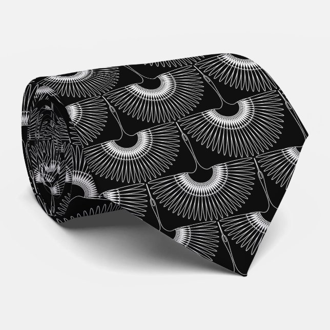 Corbata Cisne geométrico volando patrón de ave negro blanc (Enrollado)