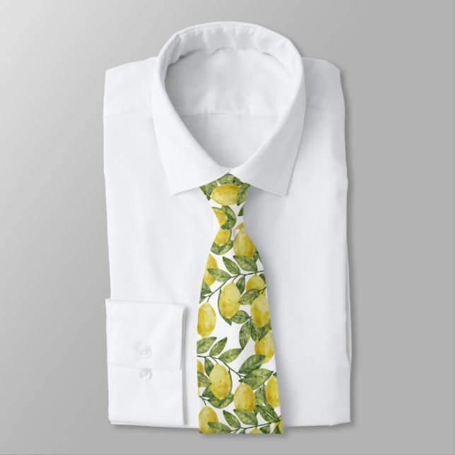 Corbata Cítricos amarillos limones acuarelas con hojas ver (Atado)