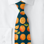 Corbata Citrus Naranja Fruit Fun<br><div class="desc">Patrón de cítricos naranjas divertidos y paradisíacos en un fondo verde verde azulado oscuro. ¡Refrescante! Arte original de Nic Squirrell.</div>