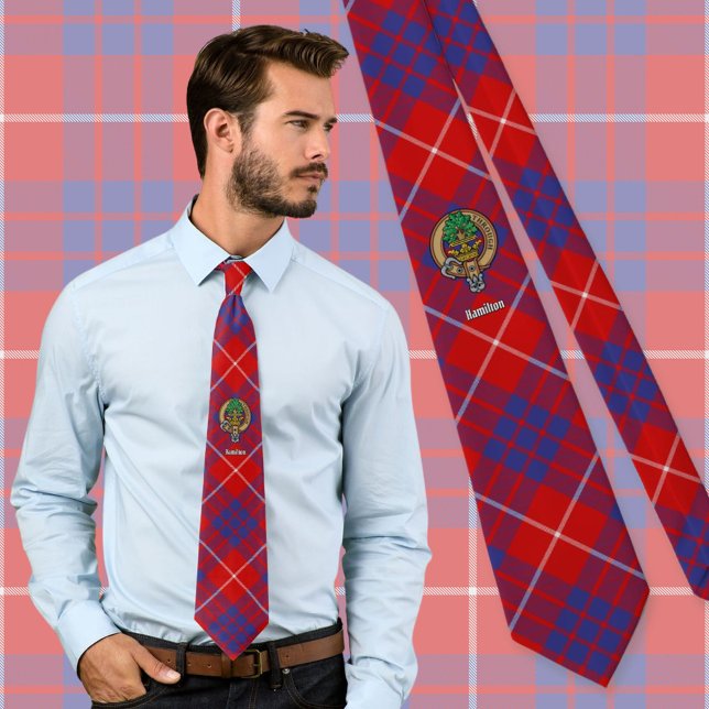 Corbata Clan Hamilton Escudo sobre Red Tartán (Subido por el creador)