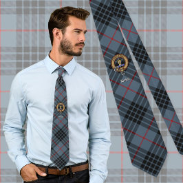 Corbata Clan MacKay Escudo sobre Blue Tartán