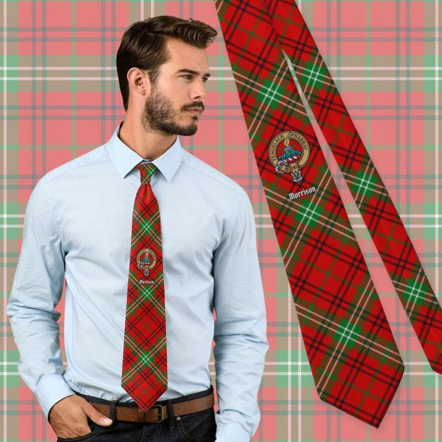 Corbata Clan Morrison Escudo sobre Tartán Rojo (Subido por el creador)