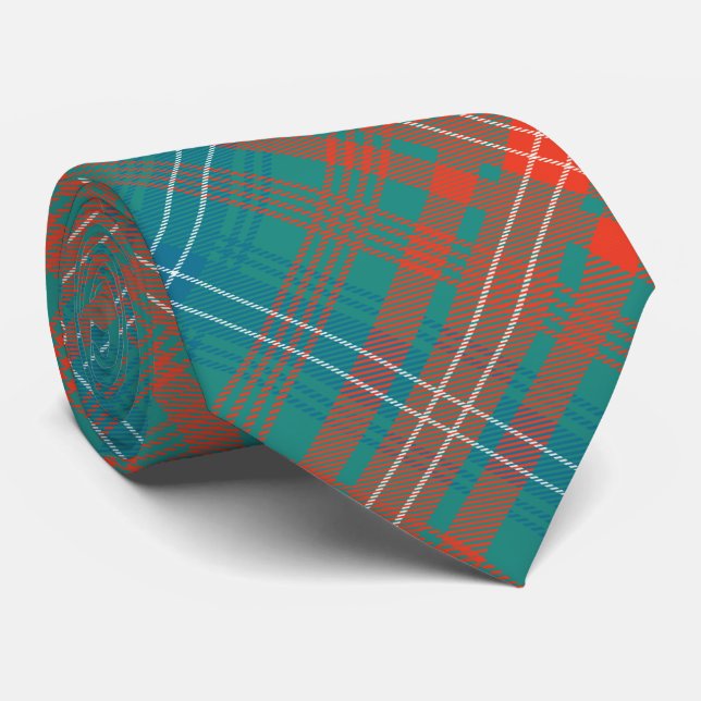 Corbata Clan Wilson Tartan Plaid Naranja Turquoise Pattern (Enrollado)