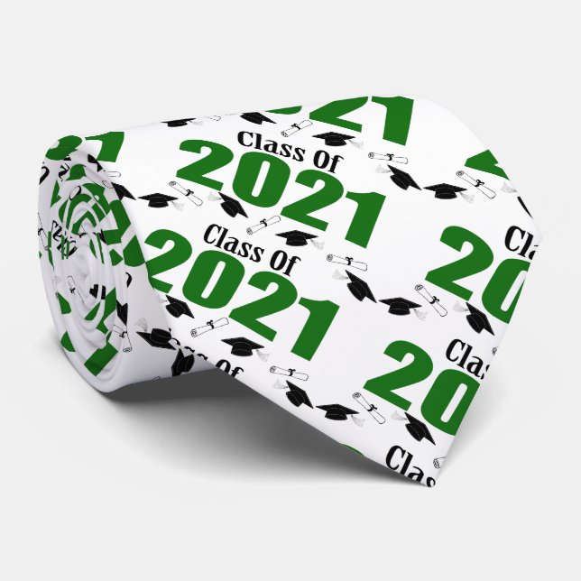 Corbata Clase De 2021 Caps Y Diplomas (Verde) (Enrollado)