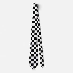 Corbata clásica blanca con patrón cuadrado negro
