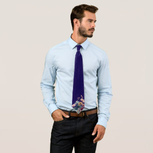 Corbata clásica de color navy con base floral vint