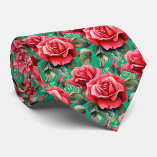 Corbata Clásica Formal de Cuello con Rosas Rojas