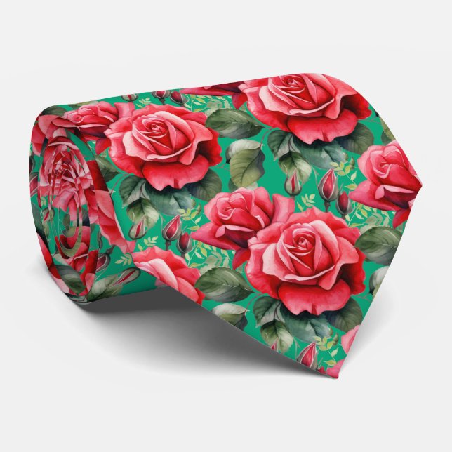 Corbata Clásica Formal de Cuello con Rosas Rojas (Enrollado)
