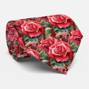 Corbata Clásica Formal de Cuello con Rosas Rojas