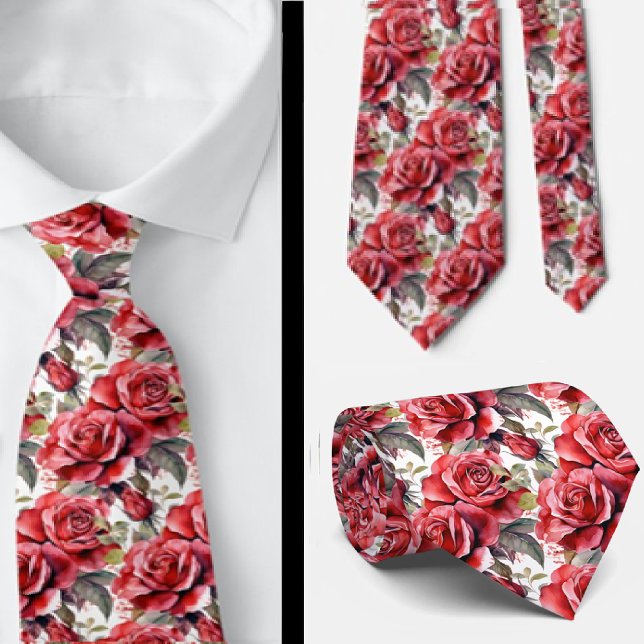 Corbata Clásica Formal de Cuello con Rosas Rojas (Subido por el creador)