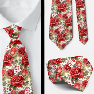 Corbata Clásica Formal de Cuello con Rosas Rojas