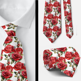 Corbata Clásica Formal de Cuello con Rosas Rojas
