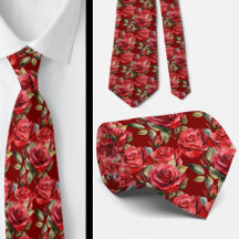 Corbata Clásica Formal de Cuello con Rosas Rojas