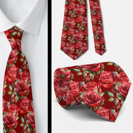 Corbata Clásica Formal de Cuello con Rosas Rojas