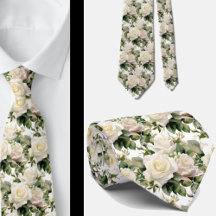 Corbata Clásica Formal de Rosas Blancas