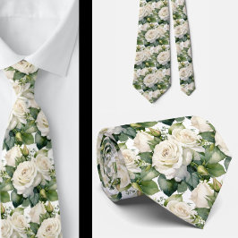 Corbata Clásica Formal de Rosas Blancas