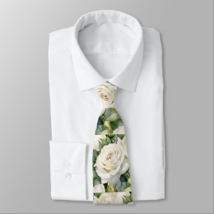 Corbata Clásica Formal de Rosas Blancas