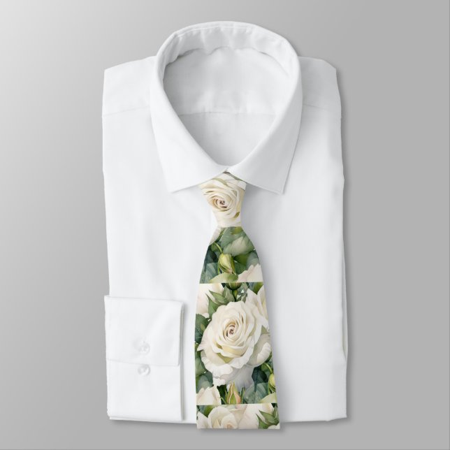 Corbata Clásica Formal de Rosas Blancas (Atado)