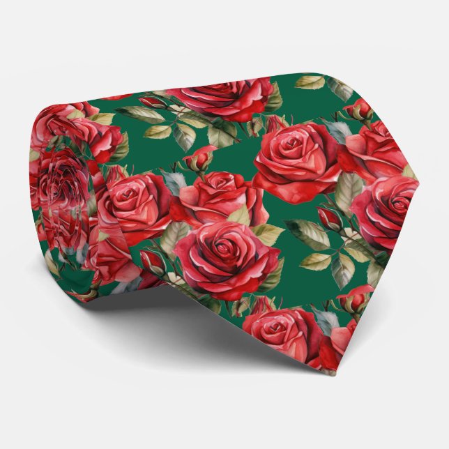 Corbata Clásica Formal de Rosas Rojas (Enrollado)