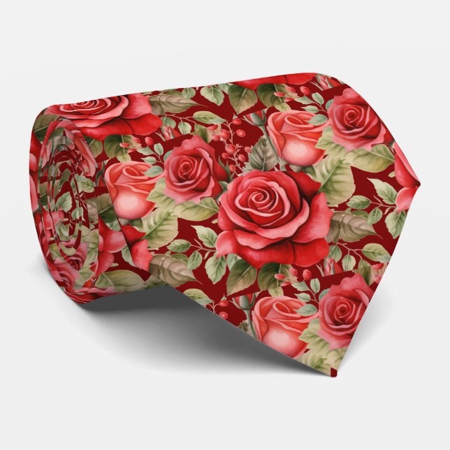Corbata Clásica Formal de Rosas Rojas (Enrollado)